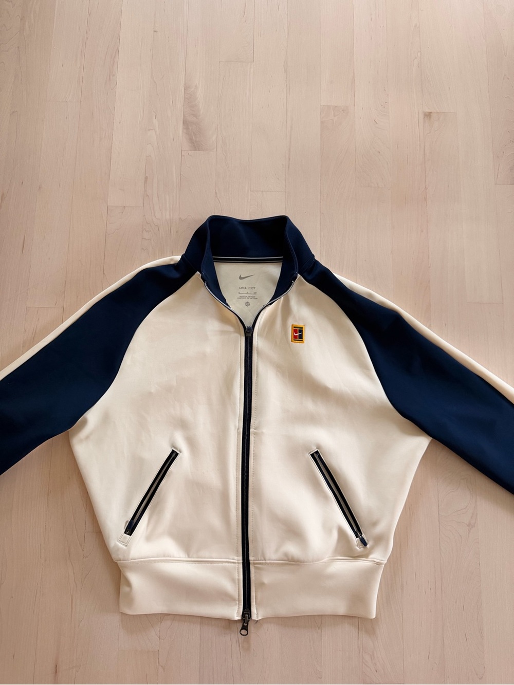 Nike Cream and Navy Zip-Up Track Jacket